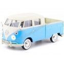 Cochesdemetal.es 1967 Volkswagen VW Type 2 T1 Cabina Doble Pickup Azul/Blanco 1:24 Motor Max 79343