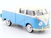 Cochesdemetal.es 1967 Volkswagen VW Type 2 T1 Cabina Doble Pickup Azul/Blanco 1:24 Motor Max 79343