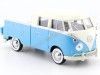 Cochesdemetal.es 1967 Volkswagen VW Type 2 T1 Cabina Doble Pickup Azul/Blanco 1:24 Motor Max 79343