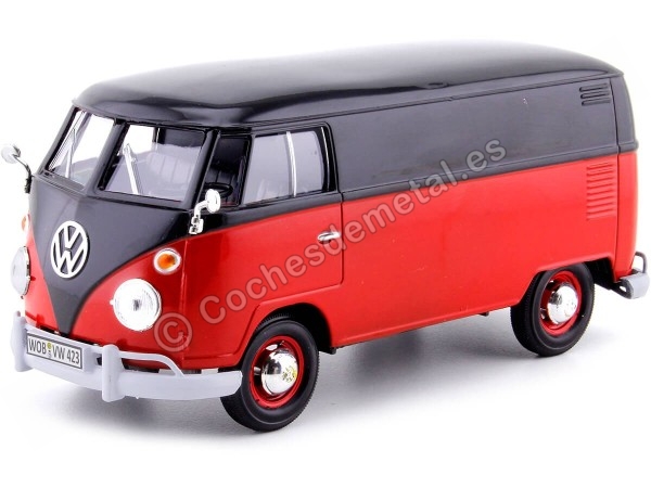 Cochesdemetal.es 1967 Volkswagen Type 2 (T1) Panel Van Rojo/Negro 1:24 Motor Max 79342