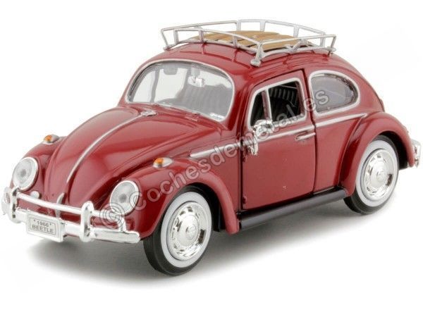 Cochesdemetal.es 1966 Volkswagen VW Beetle con Portaequipajes Rojo 1:24 Motor Max 79559