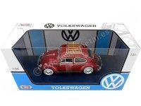 Cochesdemetal.es 1966 Volkswagen VW Beetle con Portaequipajes Rojo 1:24 Motor Max 79559