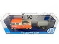 Cochesdemetal.es 1967 Volkswagen Type 2 (T1) Pickup "Set Servicio de Carreteras" Naranja/Gris 1:24 Motor Max 79674