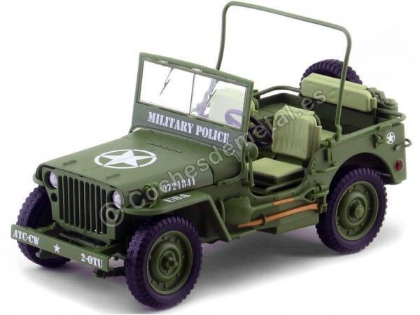 Cochesdemetal.es 1944 Jeep Willys Policía Militar Verde Caqui 1:18 American Diorama 77406
