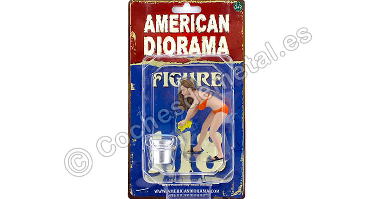 Figura de Resina Car Wash Girl Cindy con Cubo de Agua 1:18 American Diorama 76264