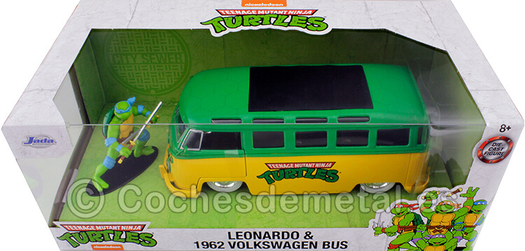 1962 Volkswagen VW Bus T1 + Leonardo Tortugas Ninja 1:24 Jada Toys 31786
