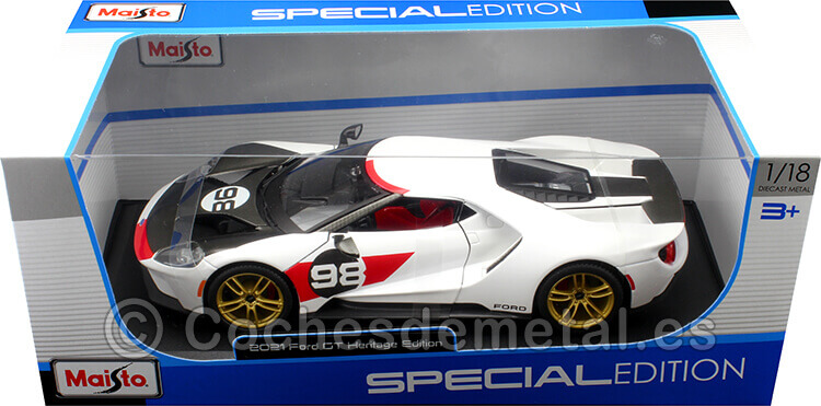 2021 Ford GT Nº98 Heritage Edition Blanco/Rojo/Carbón 1:18 Maisto 31390