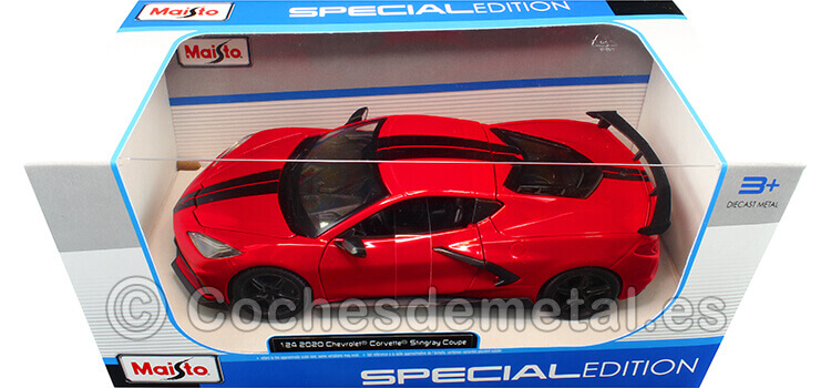 2020 Chevrolet Corvette Stingray Coupe High Wing Rojo/Negro 1:24 Maisto 31534