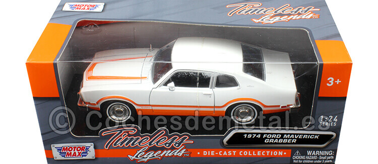 1974 Ford Maverick Grabber Blanco/Naranja 1:24 Motor Max 73332