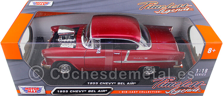 1955 Chevrolet Bel Air Hard Top Custom Burdeos Bicapa 1:18 Motor Max 79002