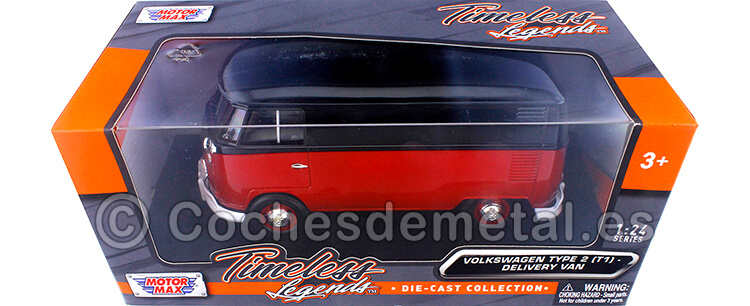 1967 Volkswagen Type 2 (T1) Panel Van Rojo/Negro 1:24 Motor Max 79342