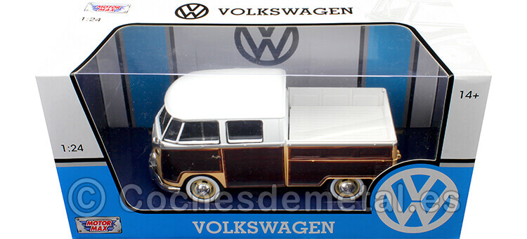 1967 Volkswagen Type 2 T1 Cabina Doble Pickup Surf Marron/Blanco 1:24 Motor Max 79560