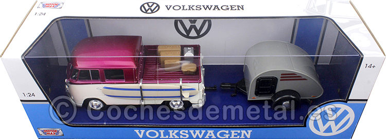 1967 Volkswagen Type 2 (T1) Pickup Set Semana en La Playa Red/Beige 1:24 Motor Max 79673