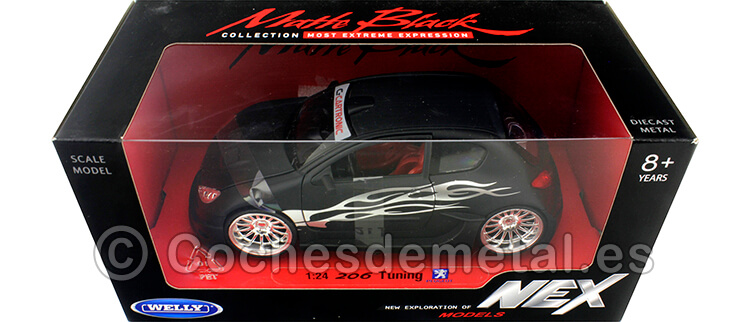 2003 Peugeot 206 Tuning Negro Mate 1:24 Welly 22486