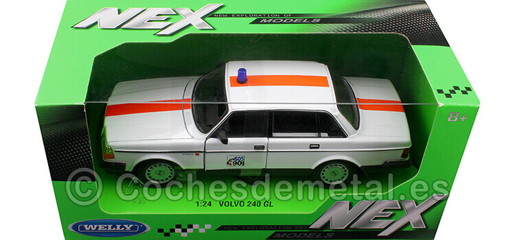 1986 Volvo 240 GL Policía de Bélgica Blanco 1:24 Welly 24102BE