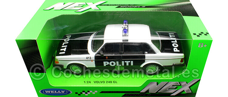 1986 Volvo 240 GL Policía de Noruega Blanco/Negro 1:24 Welly 24102NW